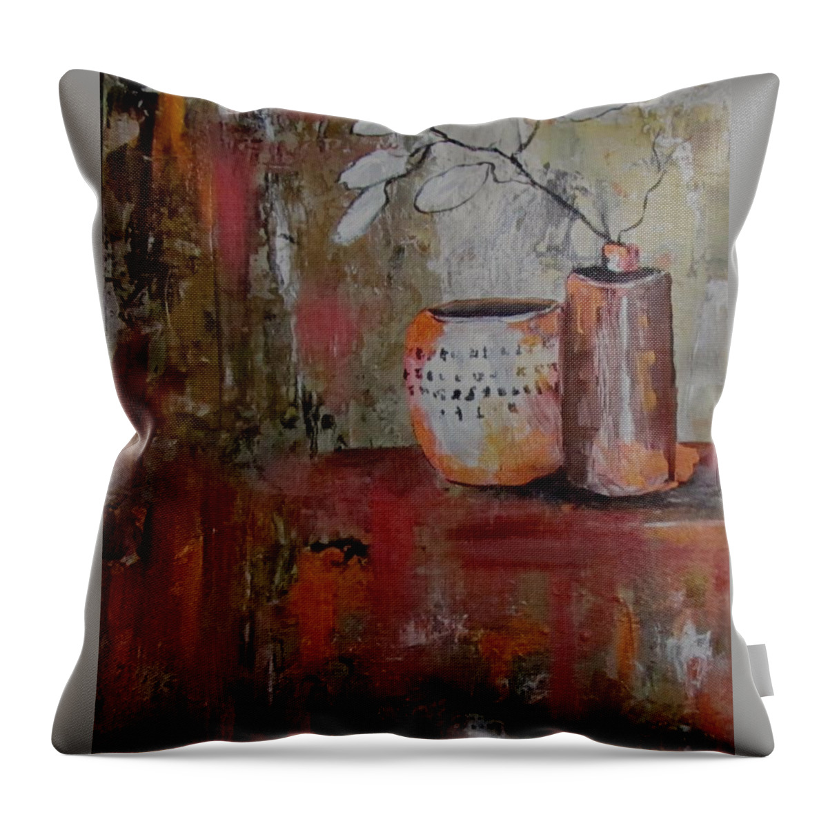 Oriental Pot Throw Pillow featuring the painting Paper Leaves by Barbara O'Toole