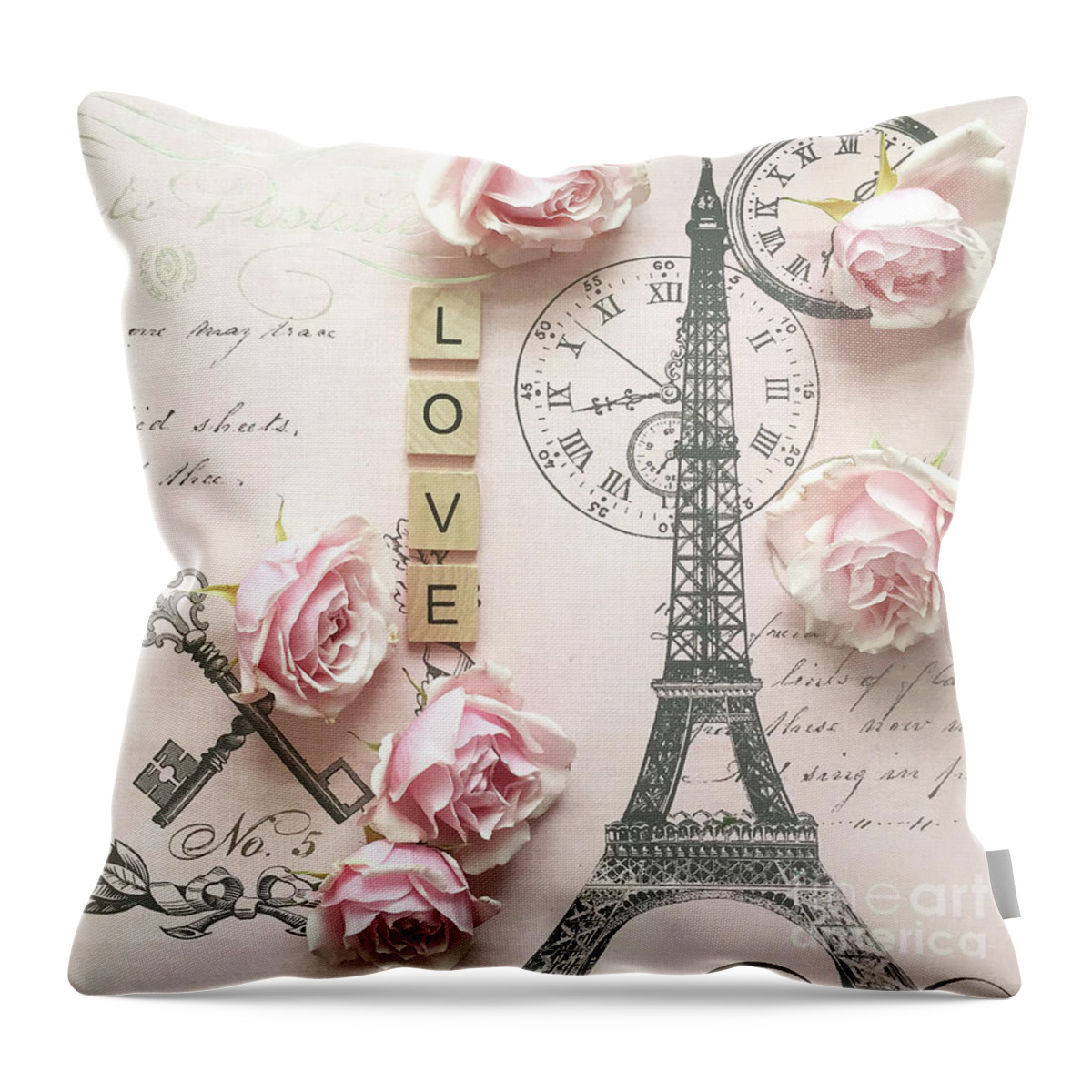 Chateau Chanel French Message Ivory Pillow With Removable Silver FleurdiLis  Pin - Mediterranean - Decorative Pillows - by Evelyn Hope Collection