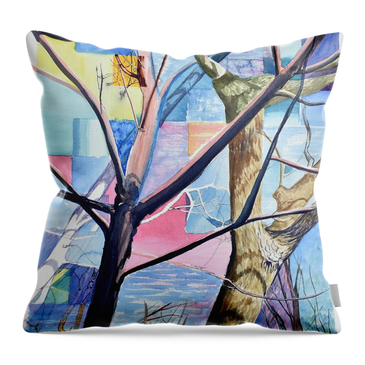 Trees Throw Pillow featuring the painting Patchwork Trees by Tammy Nara