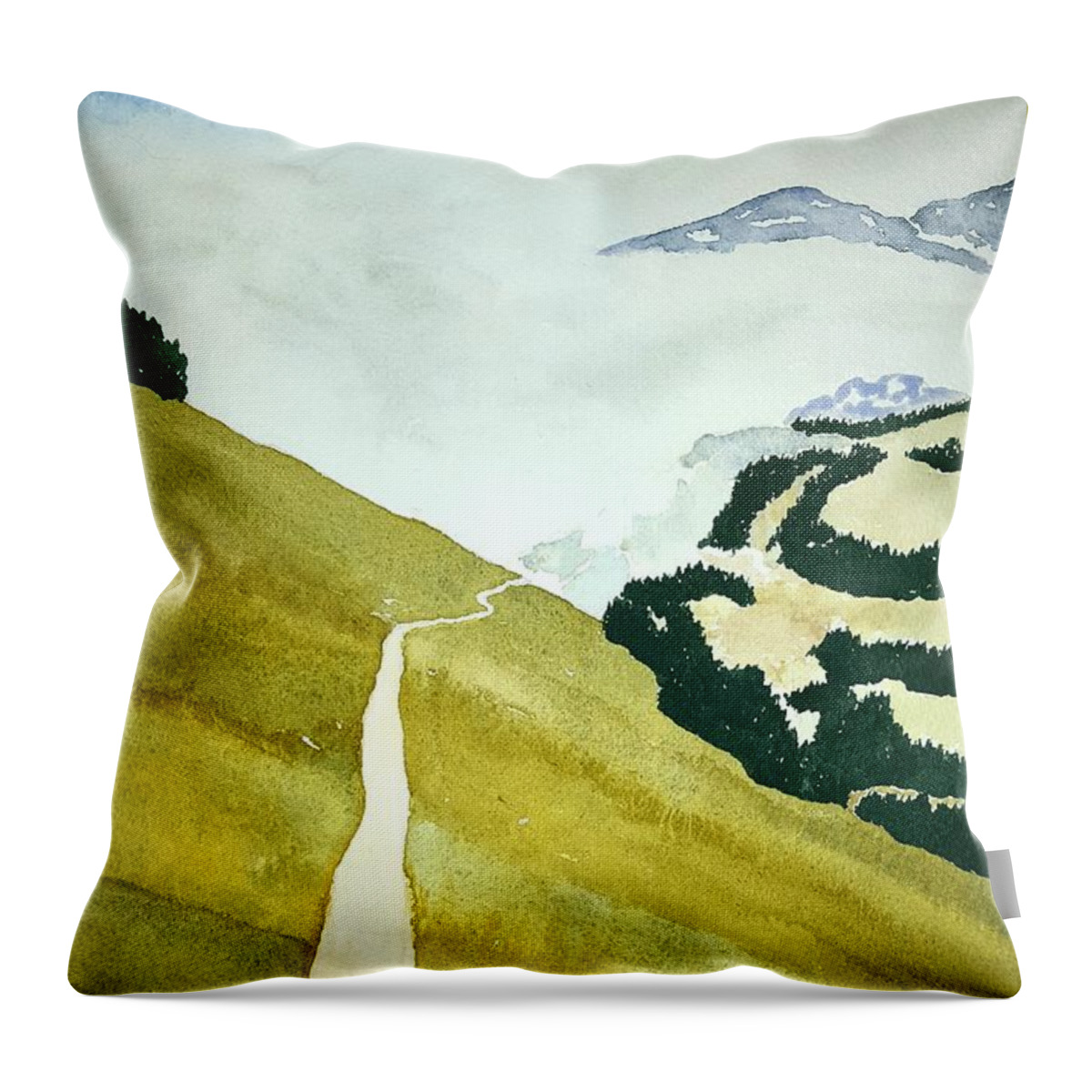 Watercolor Throw Pillow featuring the painting Path of Lore by John Klobucher