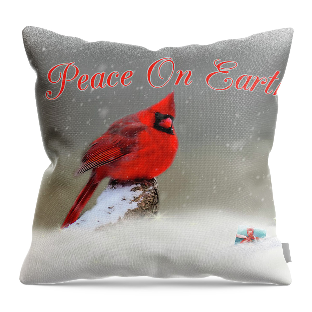 Cardinal Throw Pillow featuring the photograph Peace On Earth by Cathy Kovarik