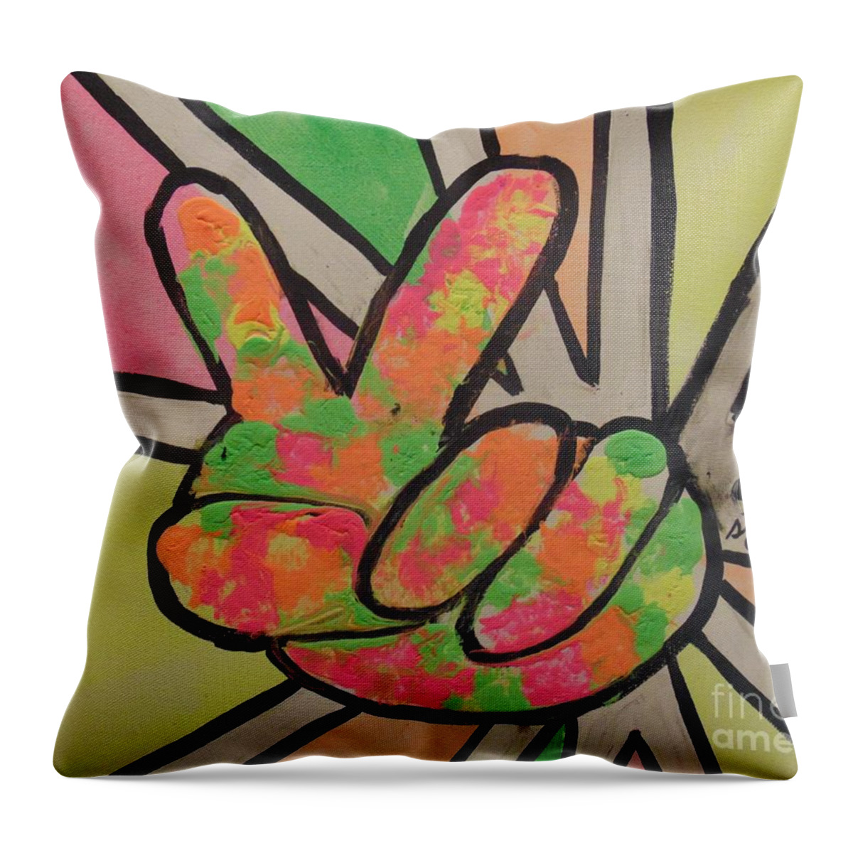 1960s Throw Pillow featuring the painting Peace Sign by Saundra Johnson