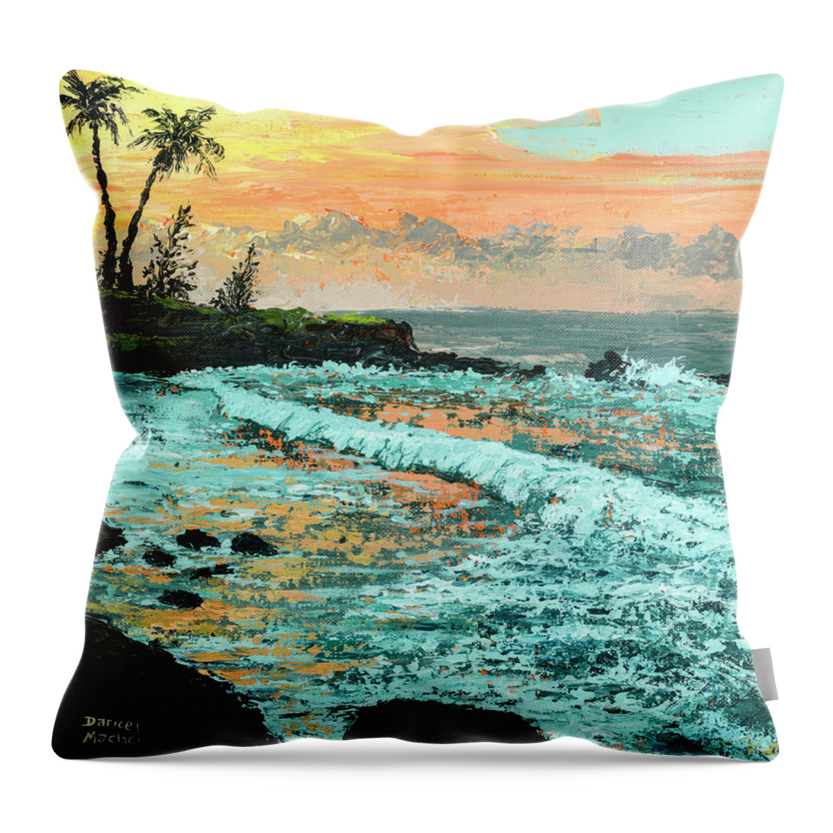 Sunset Throw Pillow featuring the painting Peachy Sunset by Darice Machel McGuire