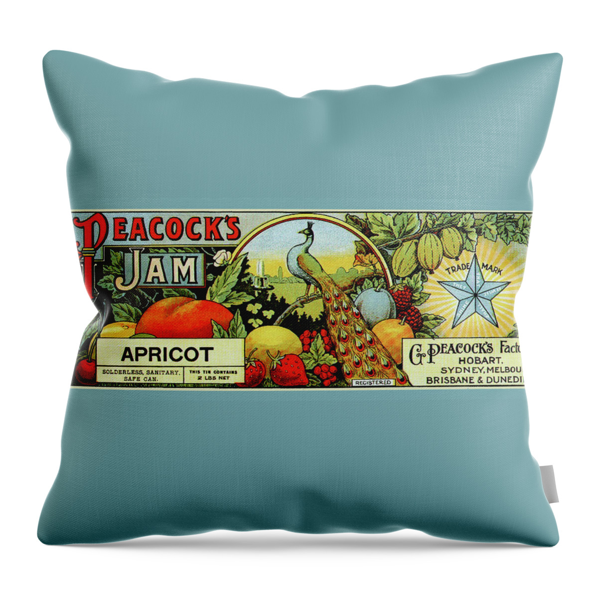 Peacock Throw Pillow featuring the painting Peacock's Jam - Apricot by Unknown