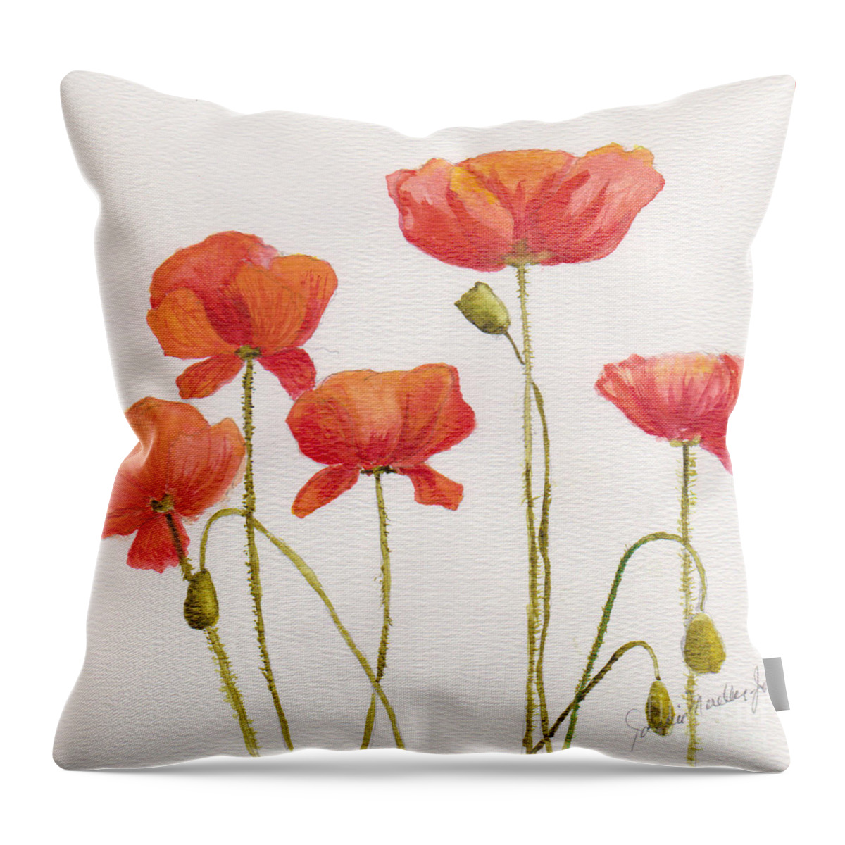 Poppies Throw Pillow featuring the painting Peppy Poppies by Jackie Mueller-Jones