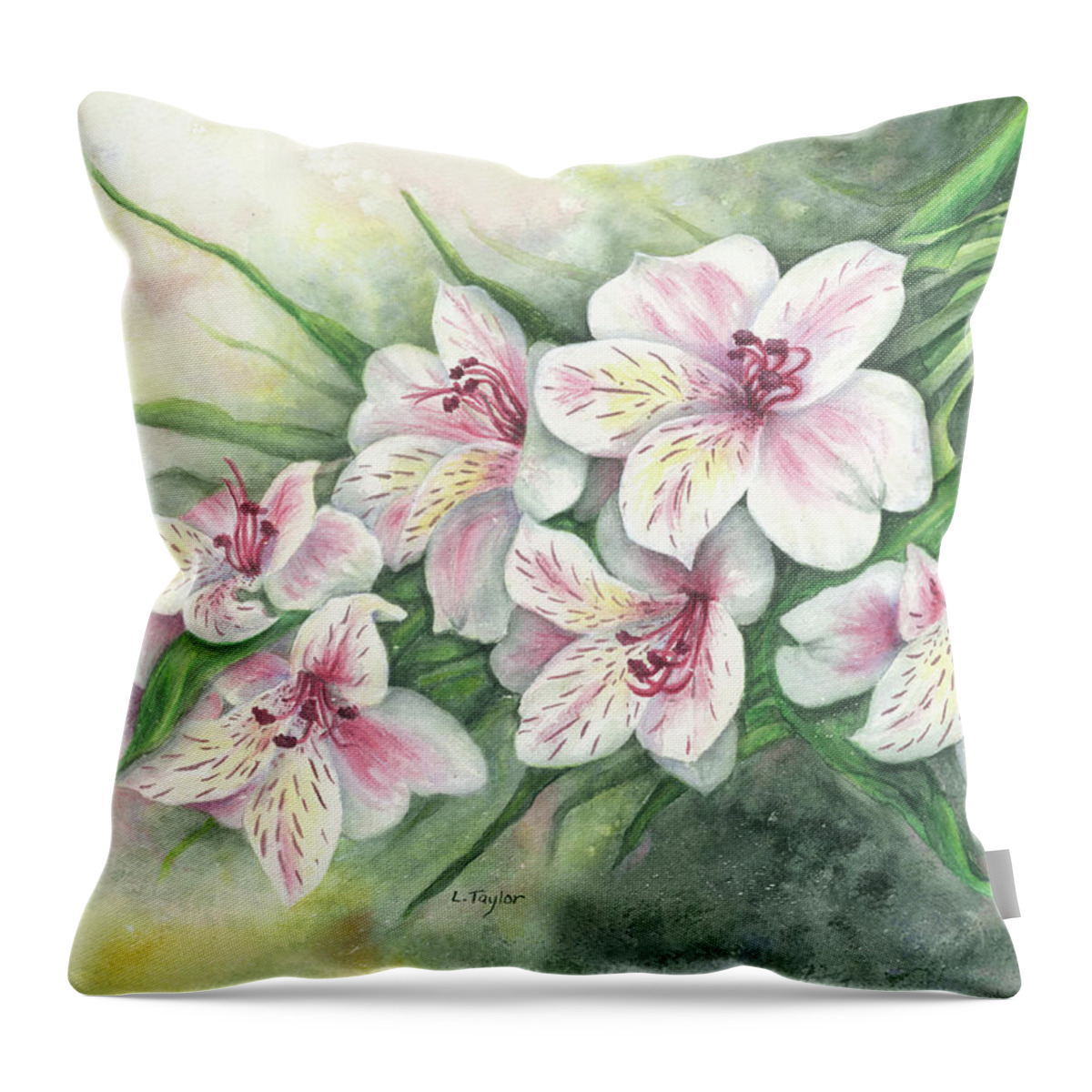 Floral Throw Pillow featuring the painting Peruvian Lilies by Lori Taylor