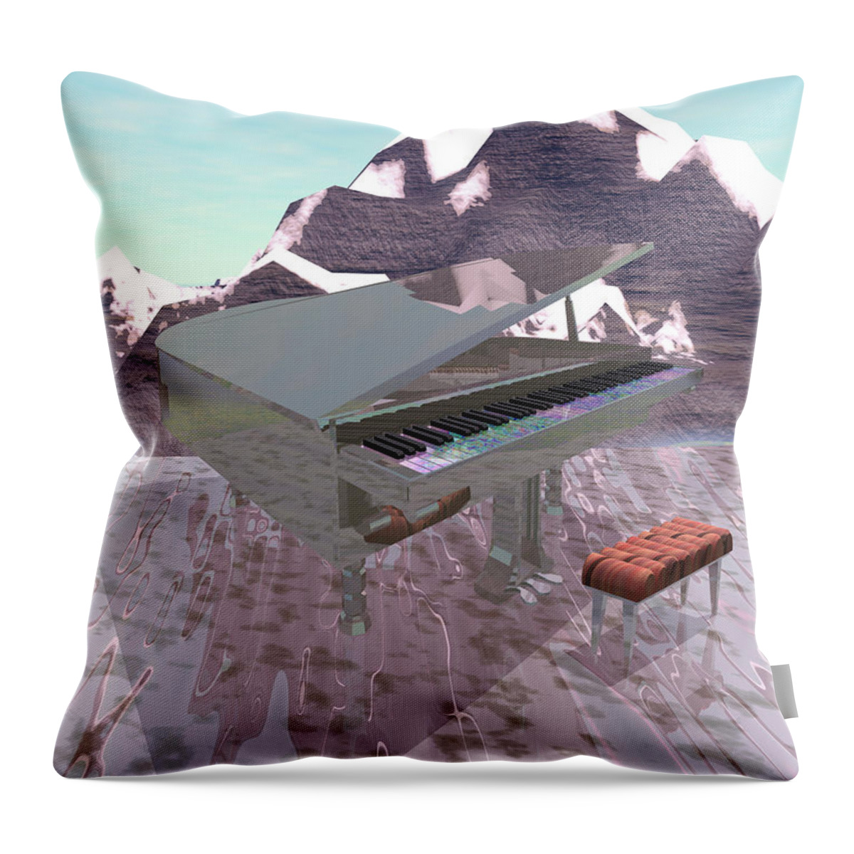 Piano Throw Pillow featuring the digital art Piano Scene by Bernie Sirelson