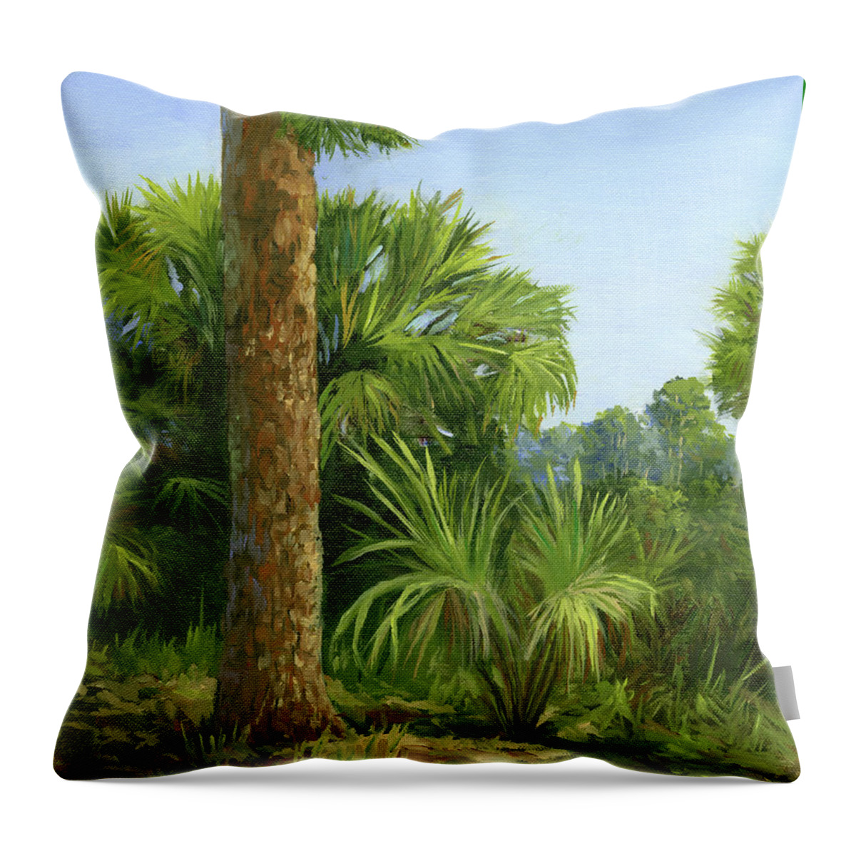 Landscape Throw Pillow featuring the painting Pine and Palms by Donna Tucker