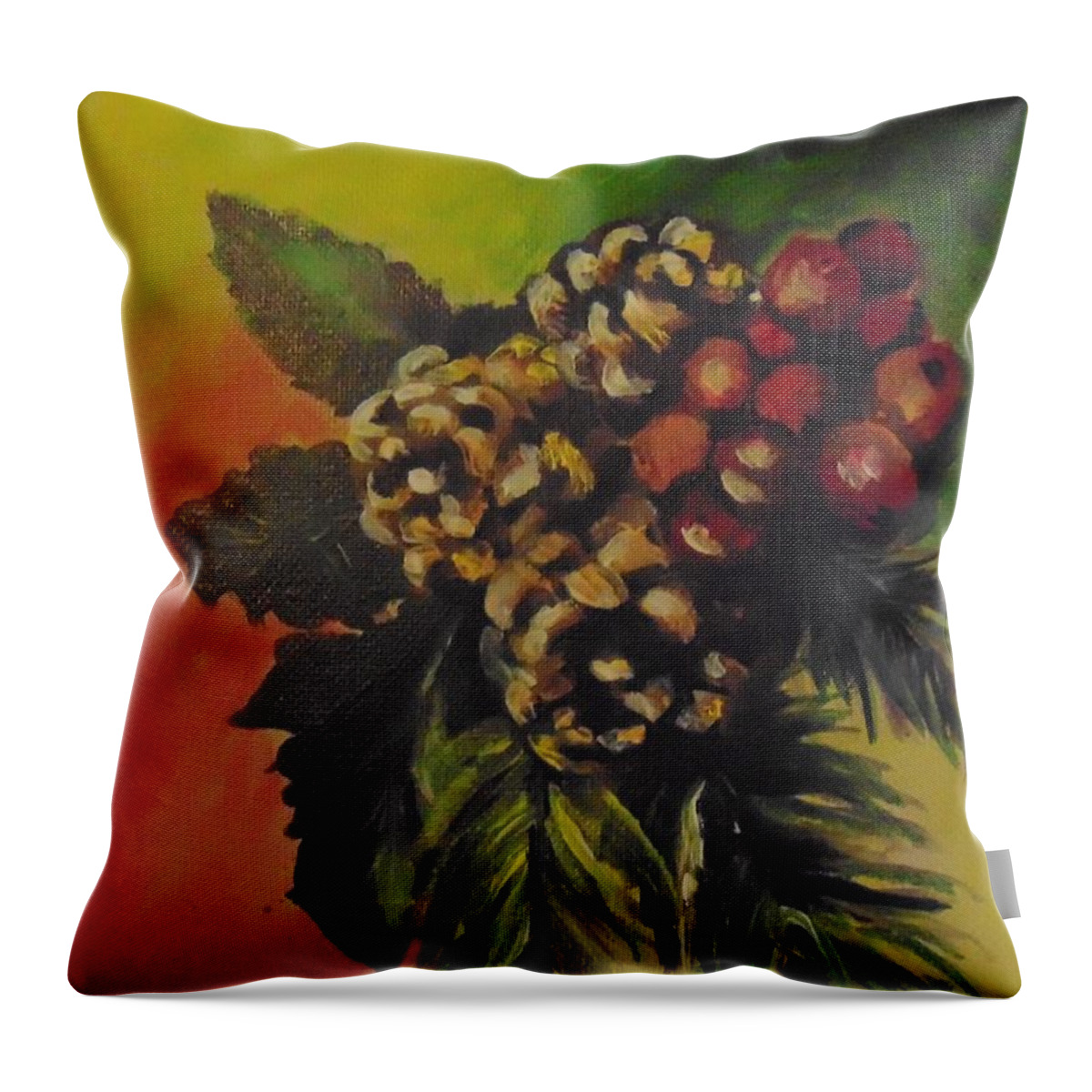 Christmas Throw Pillow featuring the painting Pine Cones and Berries by Saundra Johnson