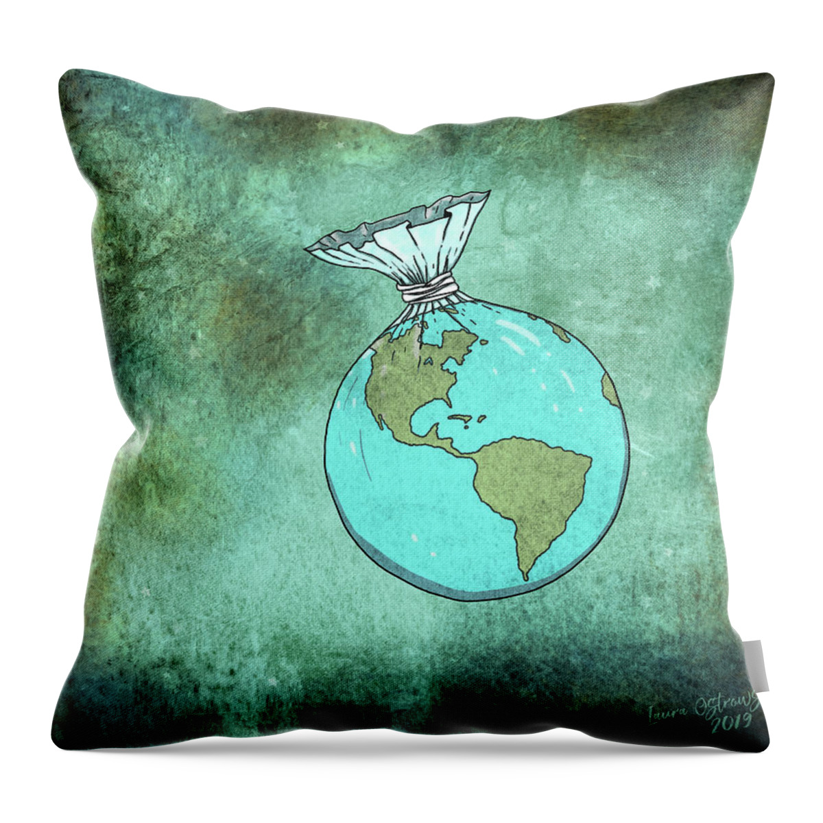 Plastic Planet Throw Pillow featuring the digital art Plastic Planet by Laura Ostrowski