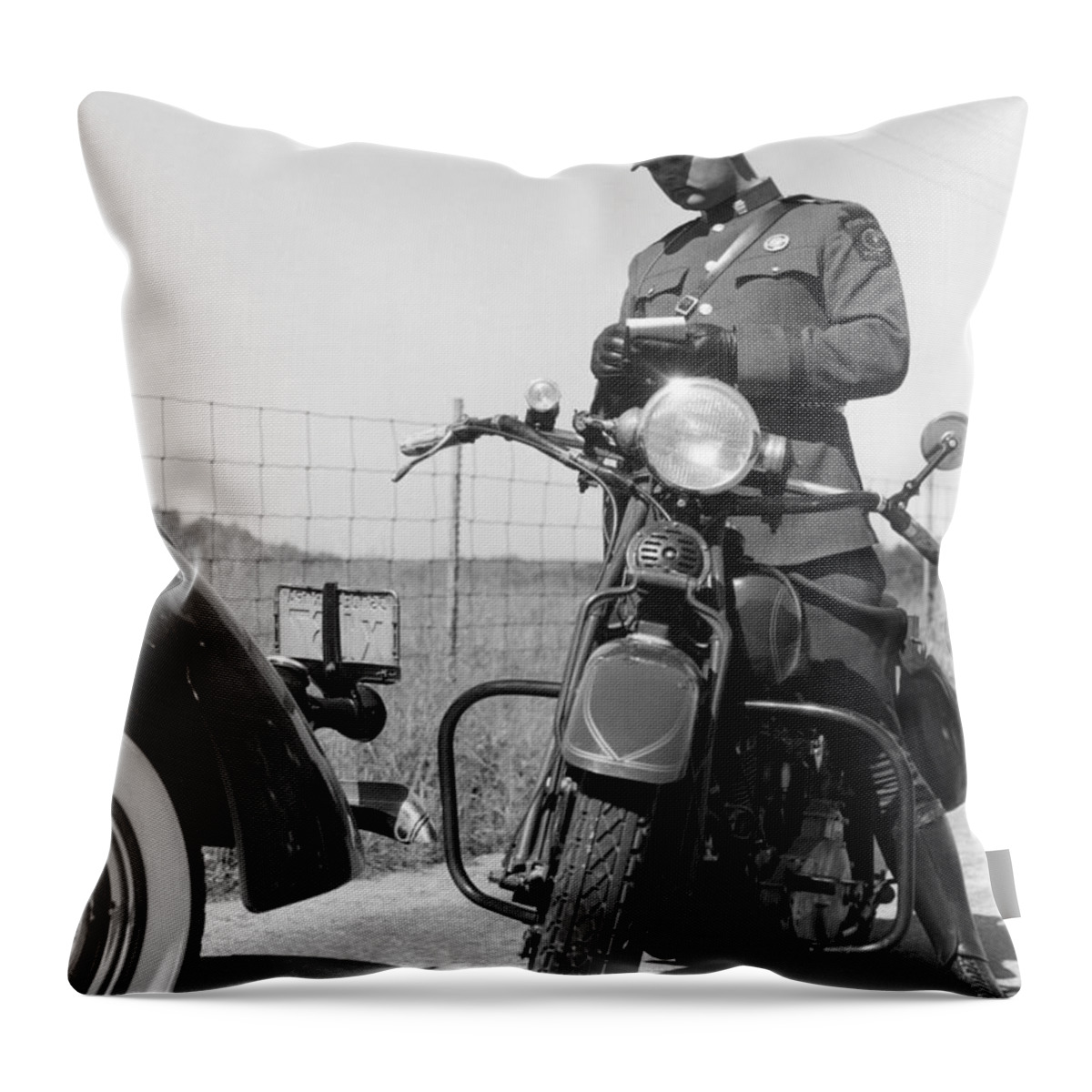 People Throw Pillow featuring the photograph Policeman On A Motorcycle Writing A by H. Armstrong Roberts