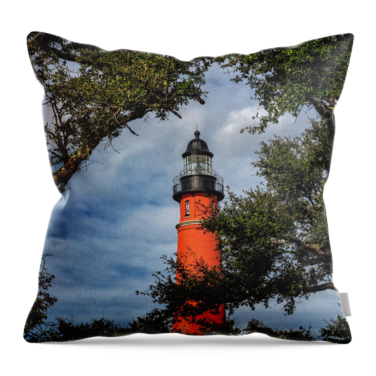 Barberville Roadside Yard Art And Produce Throw Pillow featuring the photograph Ponce Inlet Lighthouse by Tom Singleton