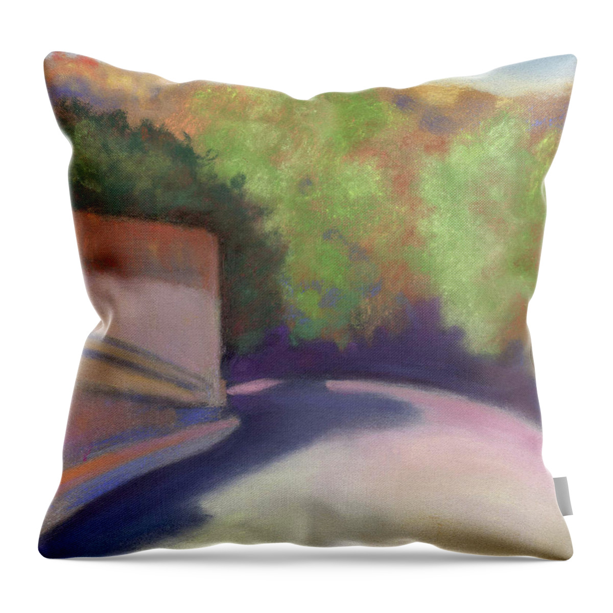 Street Throw Pillow featuring the pastel Port Costa street in Bay Area by Linda Ruiz-Lozito