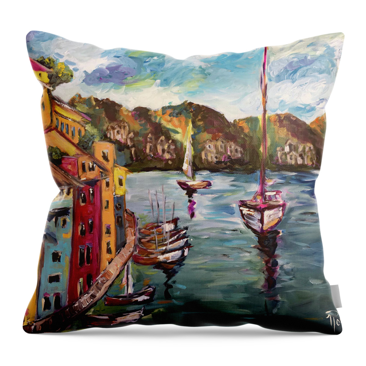 Portofino Throw Pillow featuring the painting Portofino Harbor by Roxy Rich
