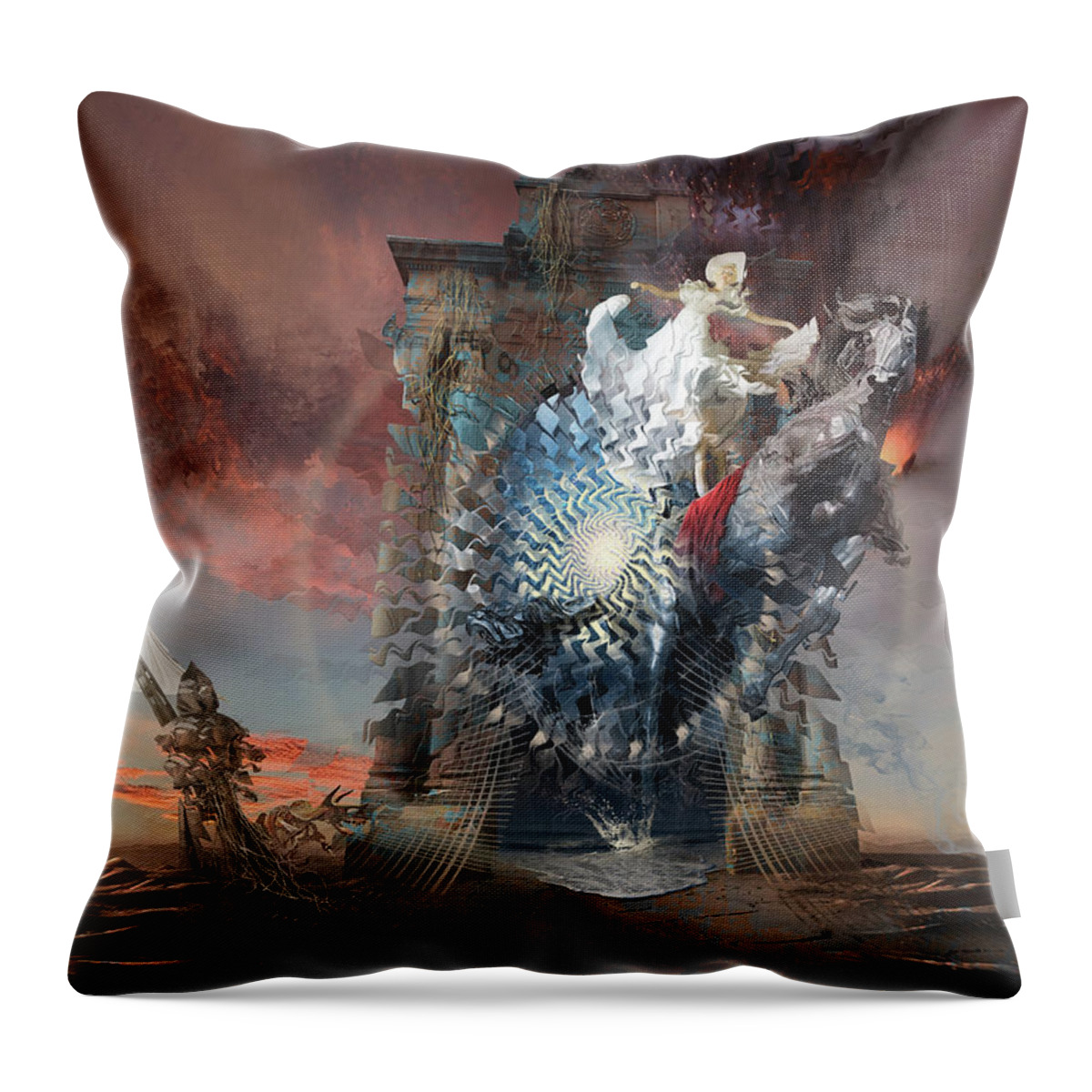 Horseman Throw Pillow featuring the digital art Post-tribulation Rapture or Seventh Horseman of Apocalypse by George Grie