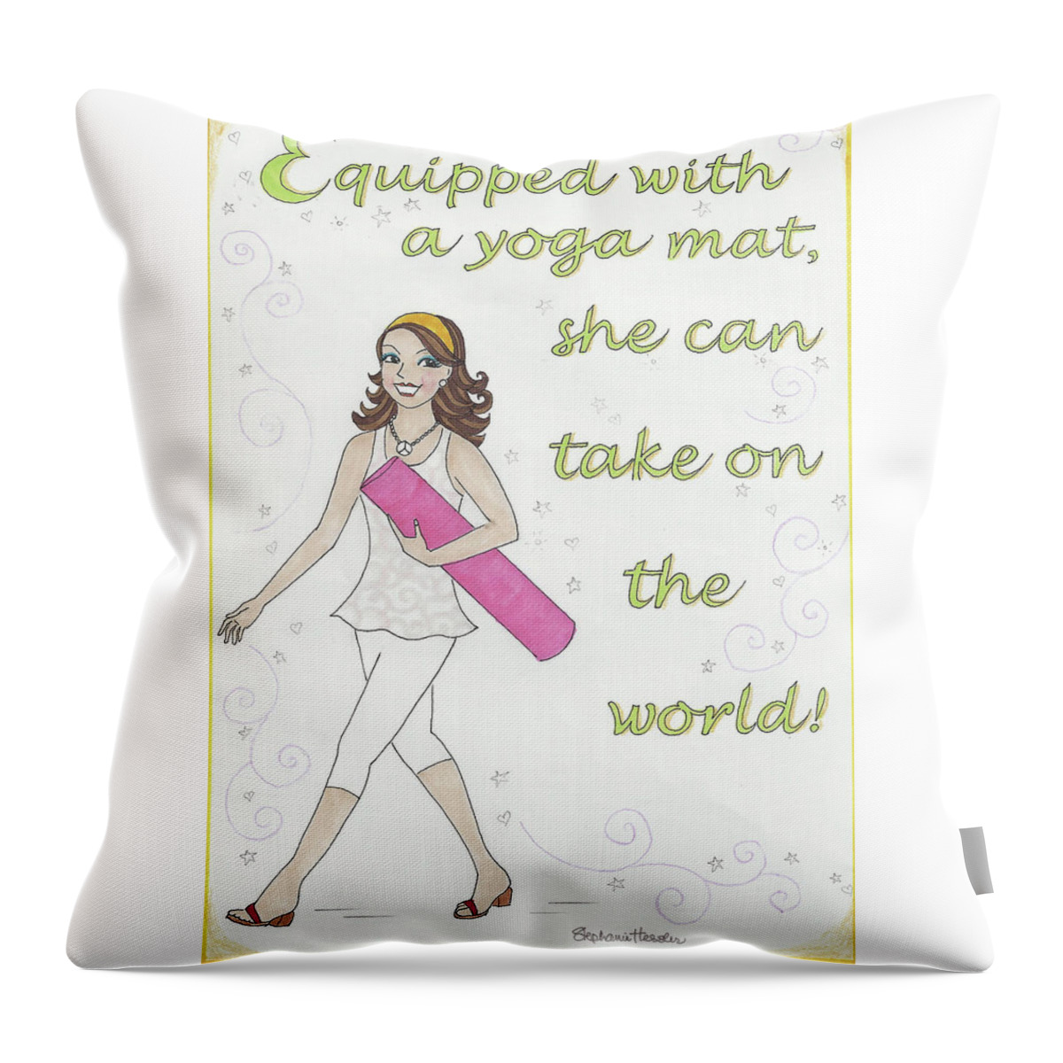 Yoga Throw Pillow featuring the mixed media Power of Yoga Mat by Stephanie Hessler