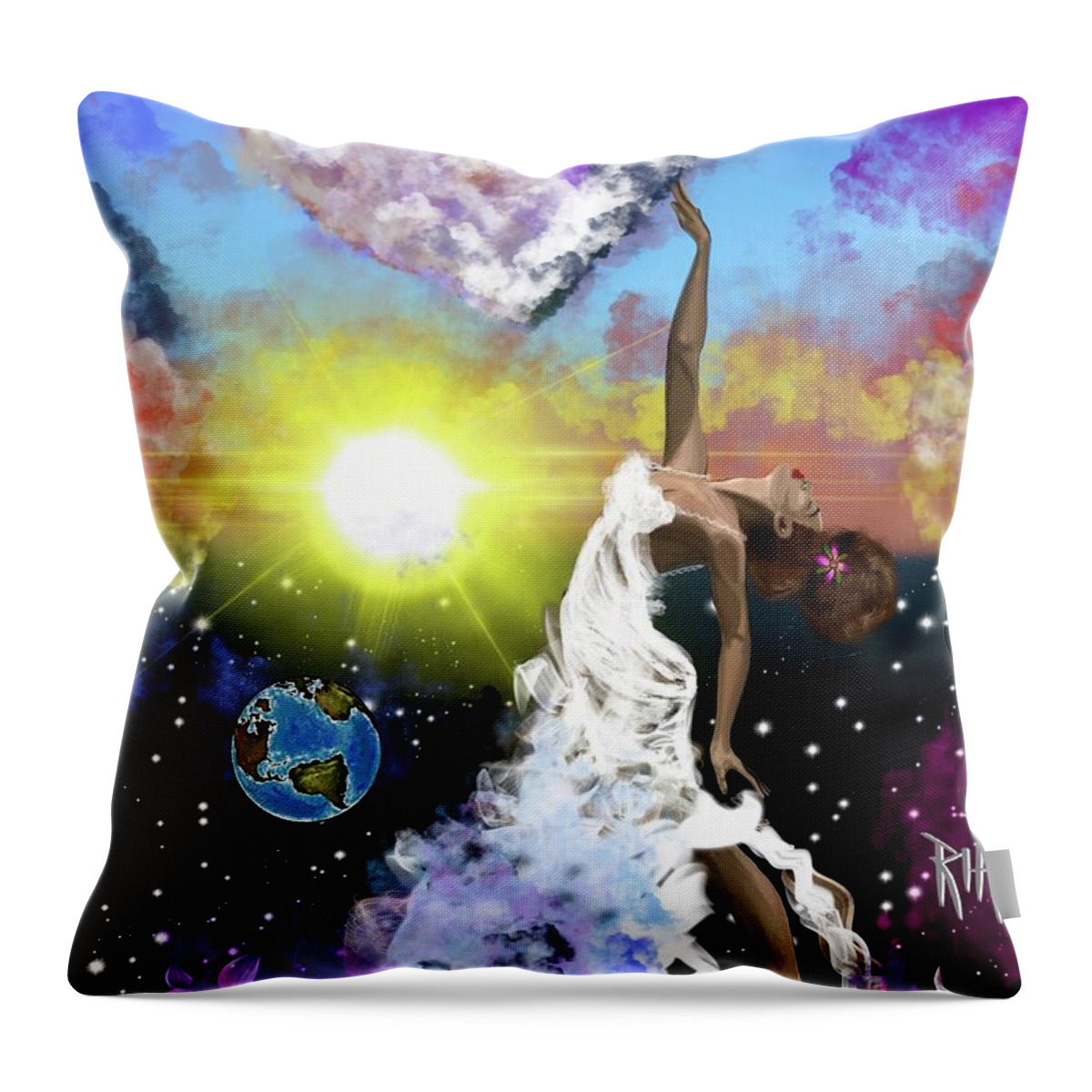  Throw Pillow featuring the painting Prayer before the Sun Sets by Artist RiA