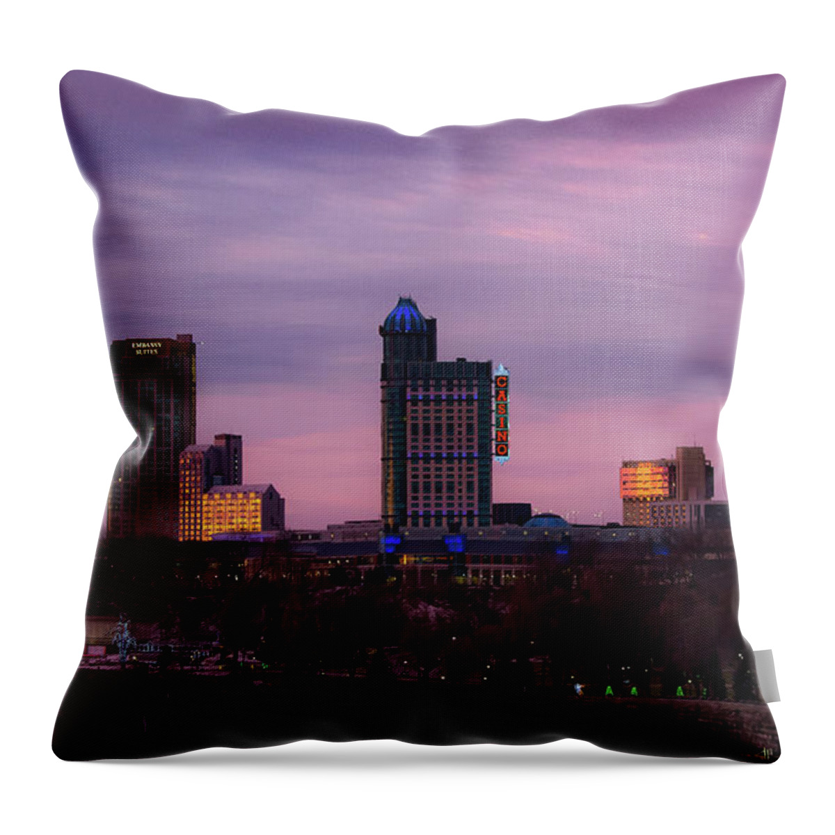 Niagara Falls Ontario Throw Pillow featuring the photograph Purple Haze Skyline by Lora J Wilson