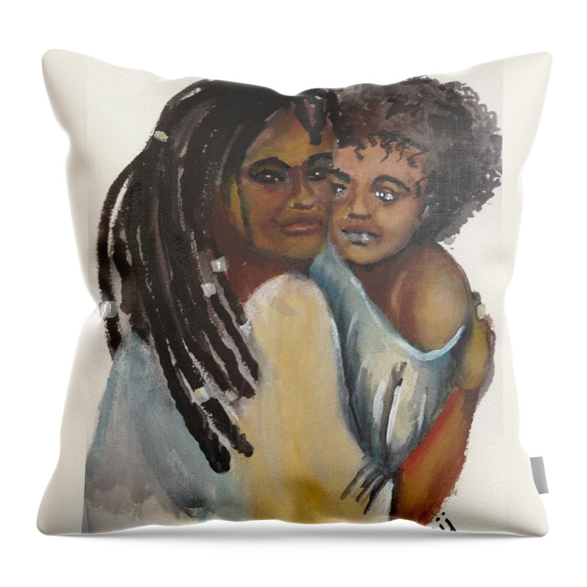 African-american Throw Pillow featuring the painting Queen Love by Saundra Johnson