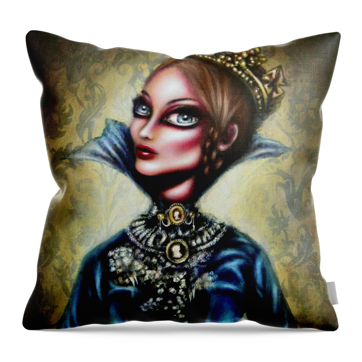 Yellow Throw Pillow featuring the painting Queen Victoria and the Corset Era by Tiago Azevedo