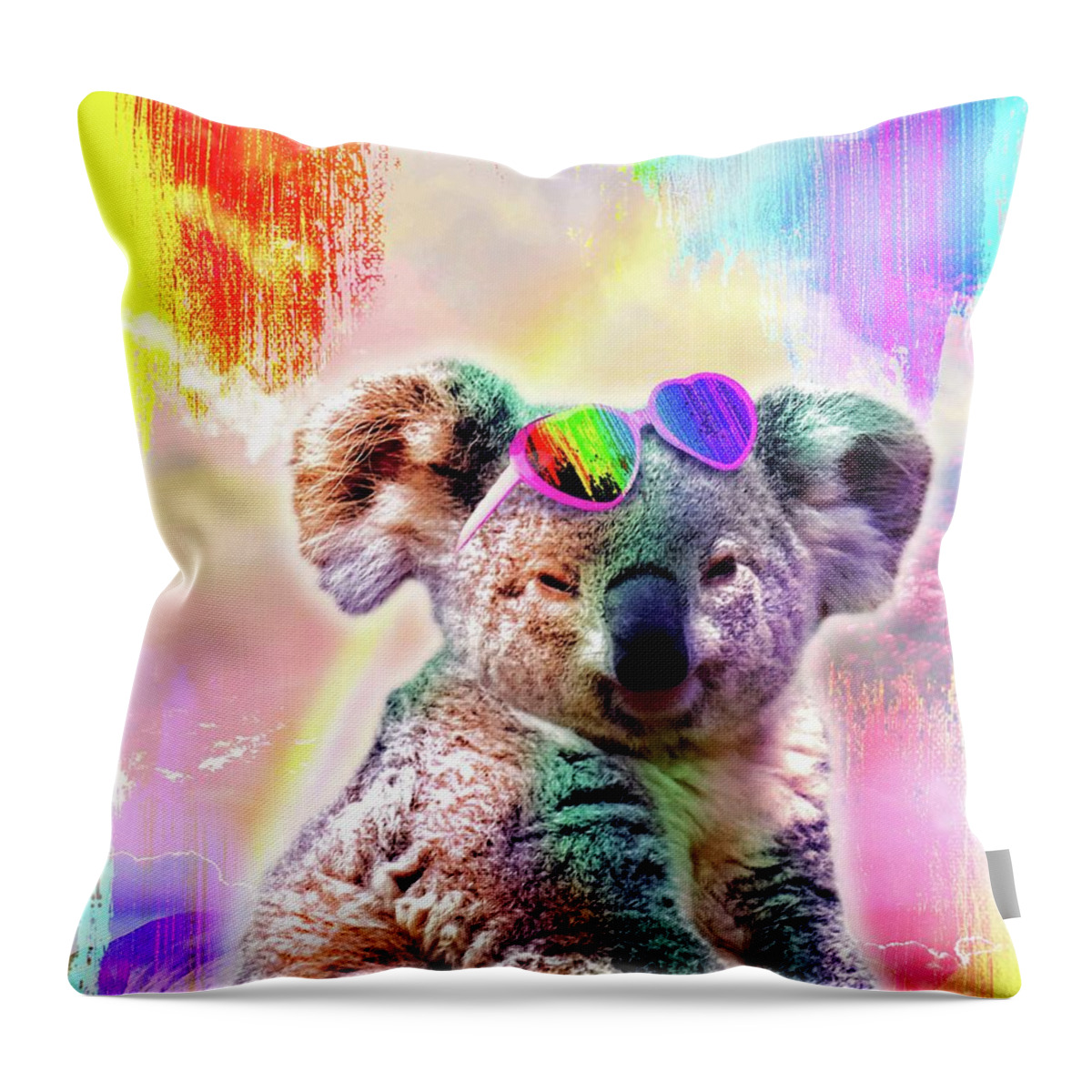 Rainbow Koala Wearing Love Heart Glasses Throw Pillow by Random