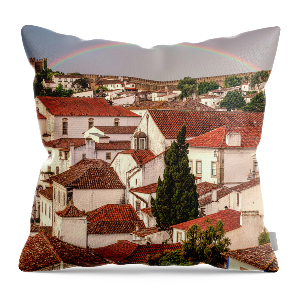 Castle Throw Pillow featuring the photograph Rainbow over Castle by David Letts