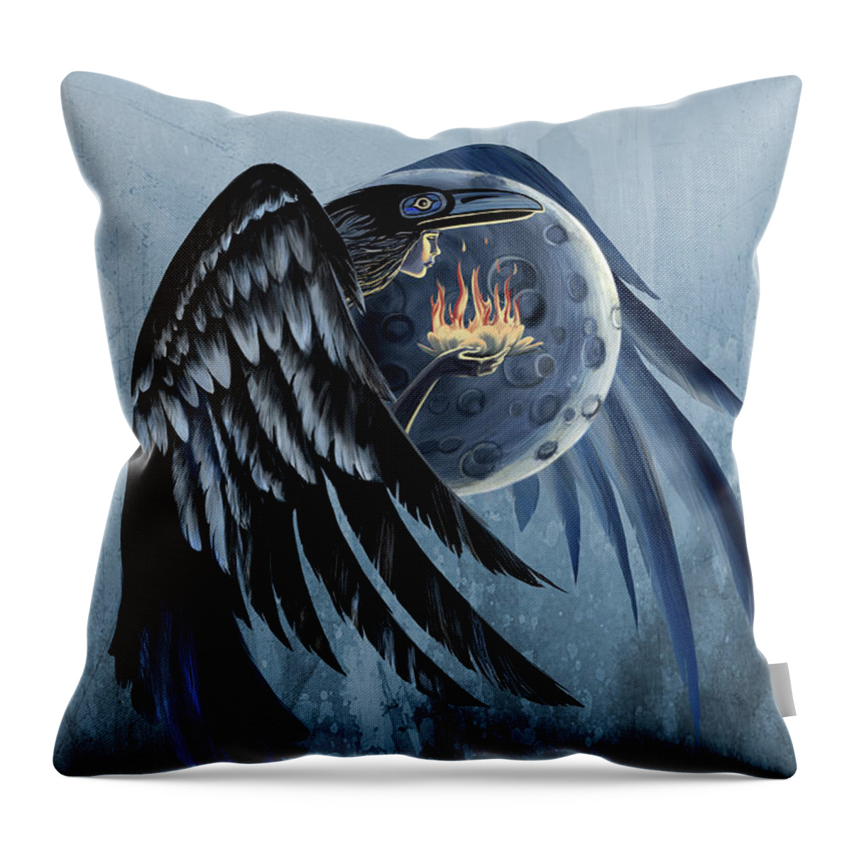 Raven Art Throw Pillow featuring the painting Raven Shaman by Sassan Filsoof