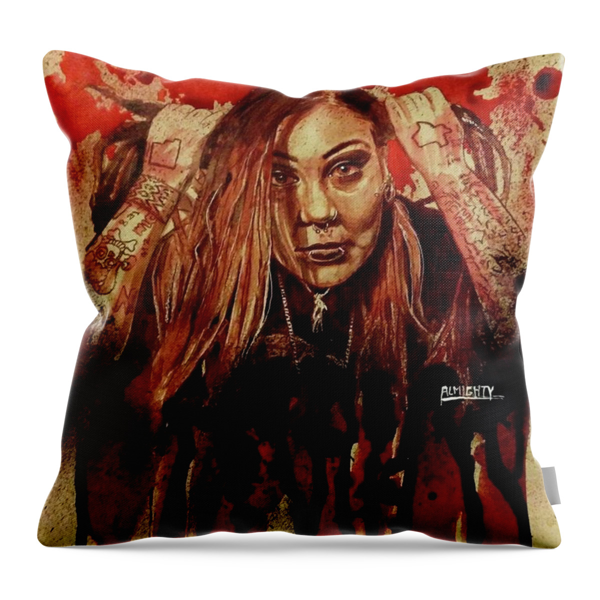 Ryan Almighty Throw Pillow featuring the painting RAZAKEL port fresh blood by Ryan Almighty