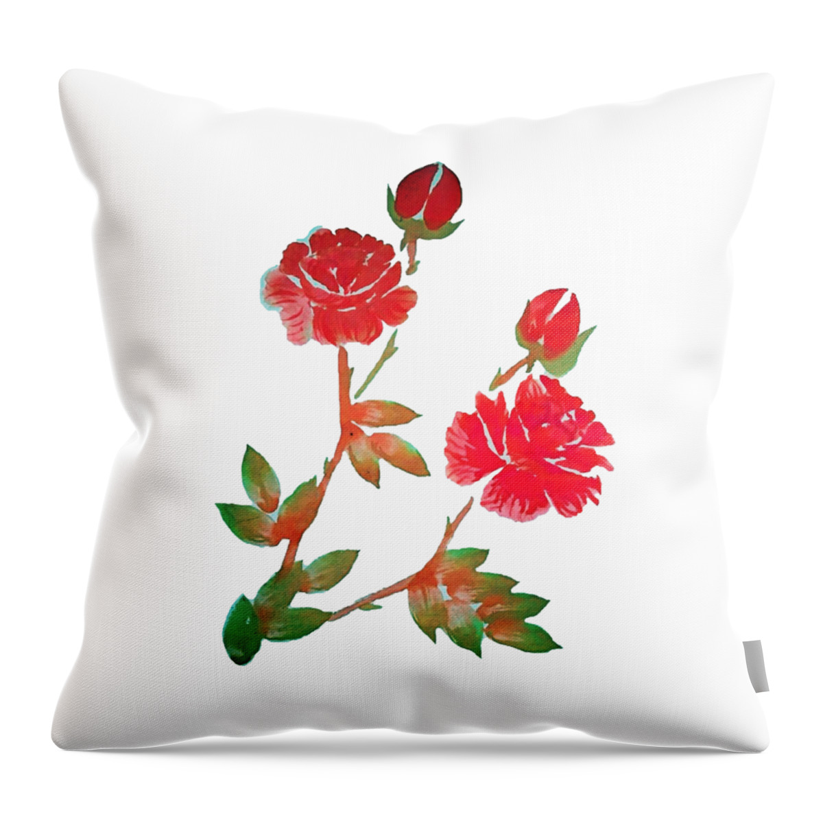 Red Throw Pillow featuring the painting Red Rose Watercolor Transparent Background by Delynn Addams
