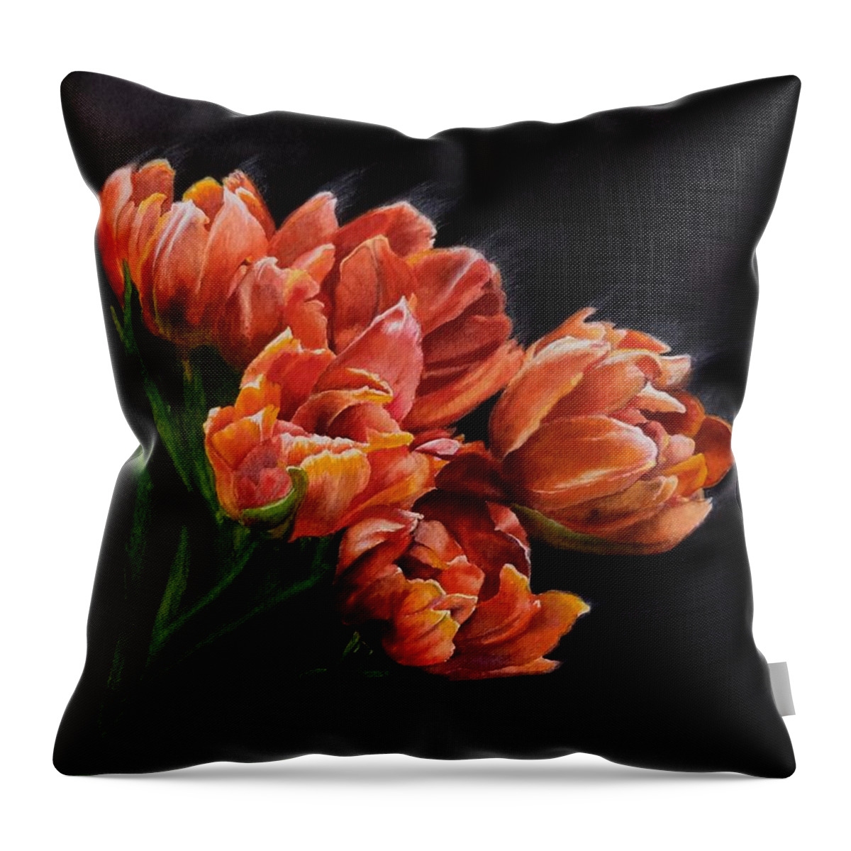 Still Life Throw Pillow featuring the painting Red Tulips by Jeanette Ferguson