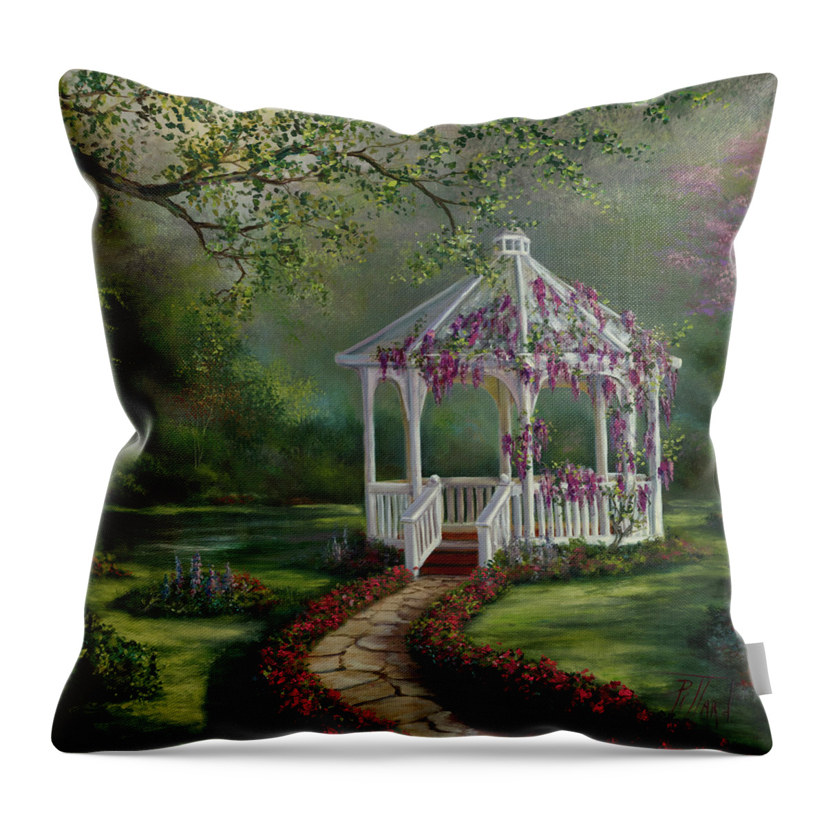 Gazebo Throw Pillow featuring the painting Gazebo Rendezvous by Lynne Pittard
