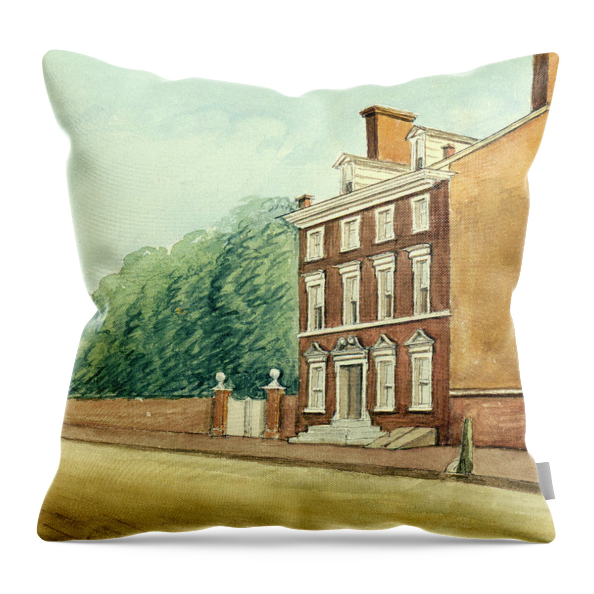 George Washington Throw Pillow featuring the drawing Residence of Washington in High Street by William Breton