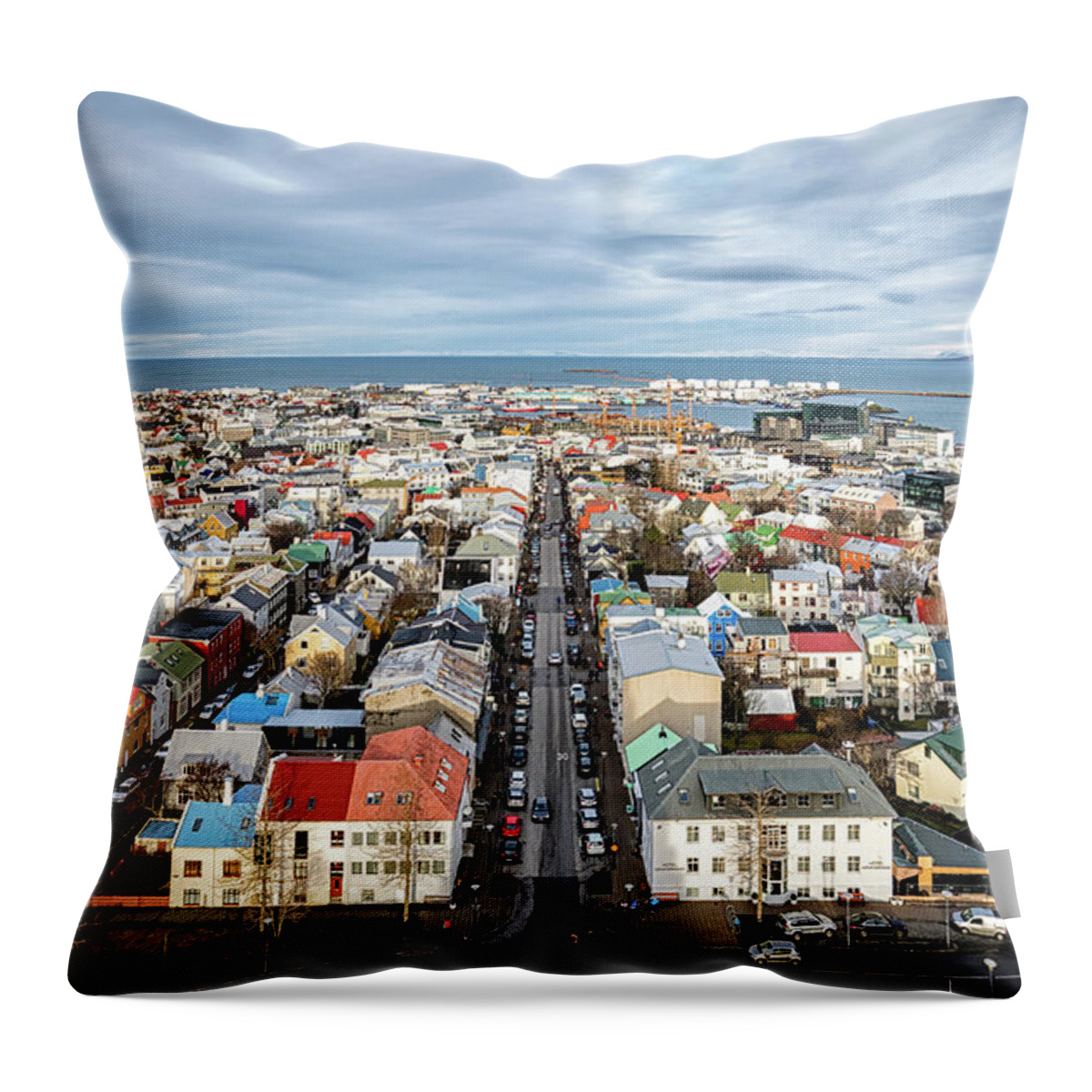 Hallgrimskirkja Throw Pillow featuring the photograph Reykjavik City 1 by Nigel R Bell