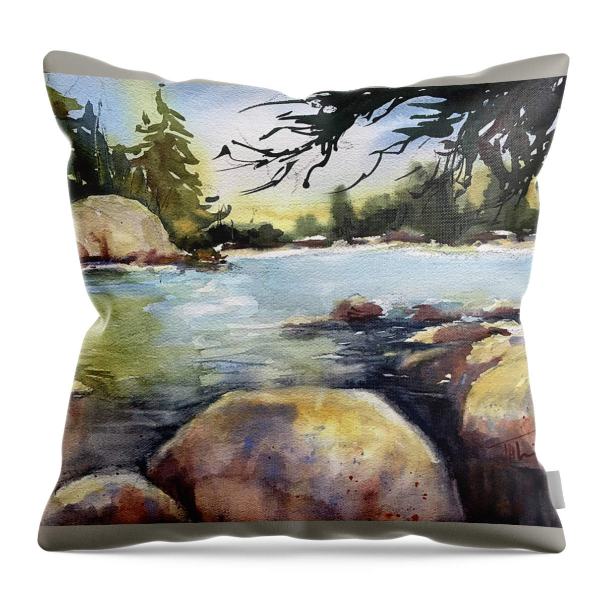Landscape Throw Pillow featuring the painting Rocking the River by Judith Levins