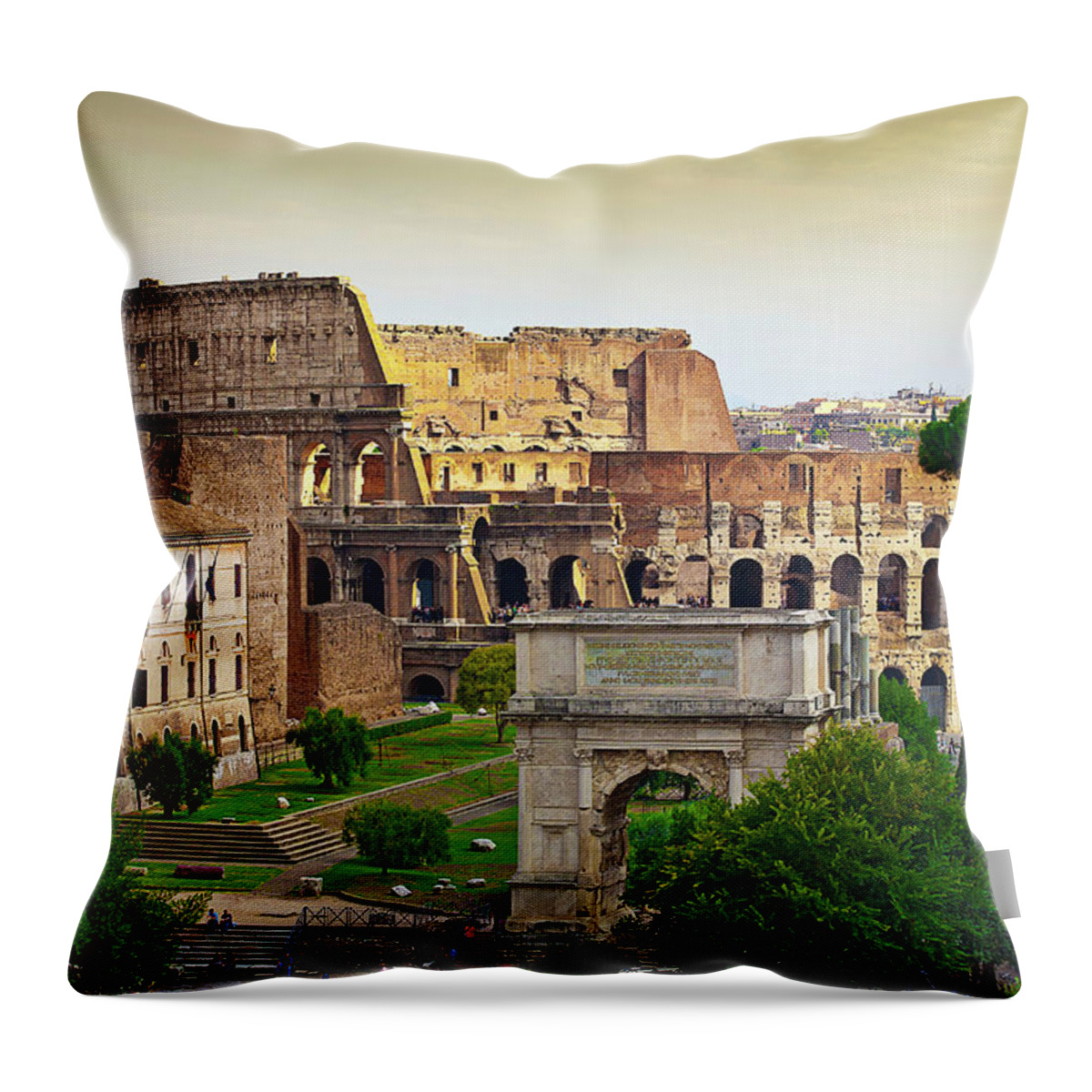 Estock Throw Pillow featuring the digital art Rome, Coliseum And Forum, Italy by Lumiere