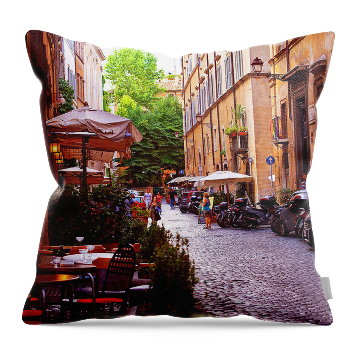 Estock Throw Pillow featuring the digital art Rome, Typical Cobblestone, Rome by Glowcam