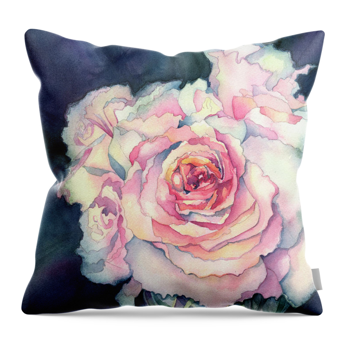 Face Mask Throw Pillow featuring the painting Rose Bowl by Lois Blasberg