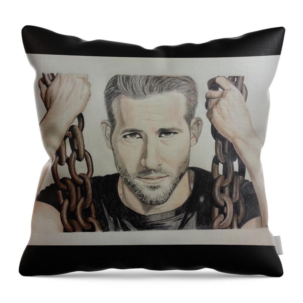 Ryan Reynolds pencil portrait, Throw Pillow