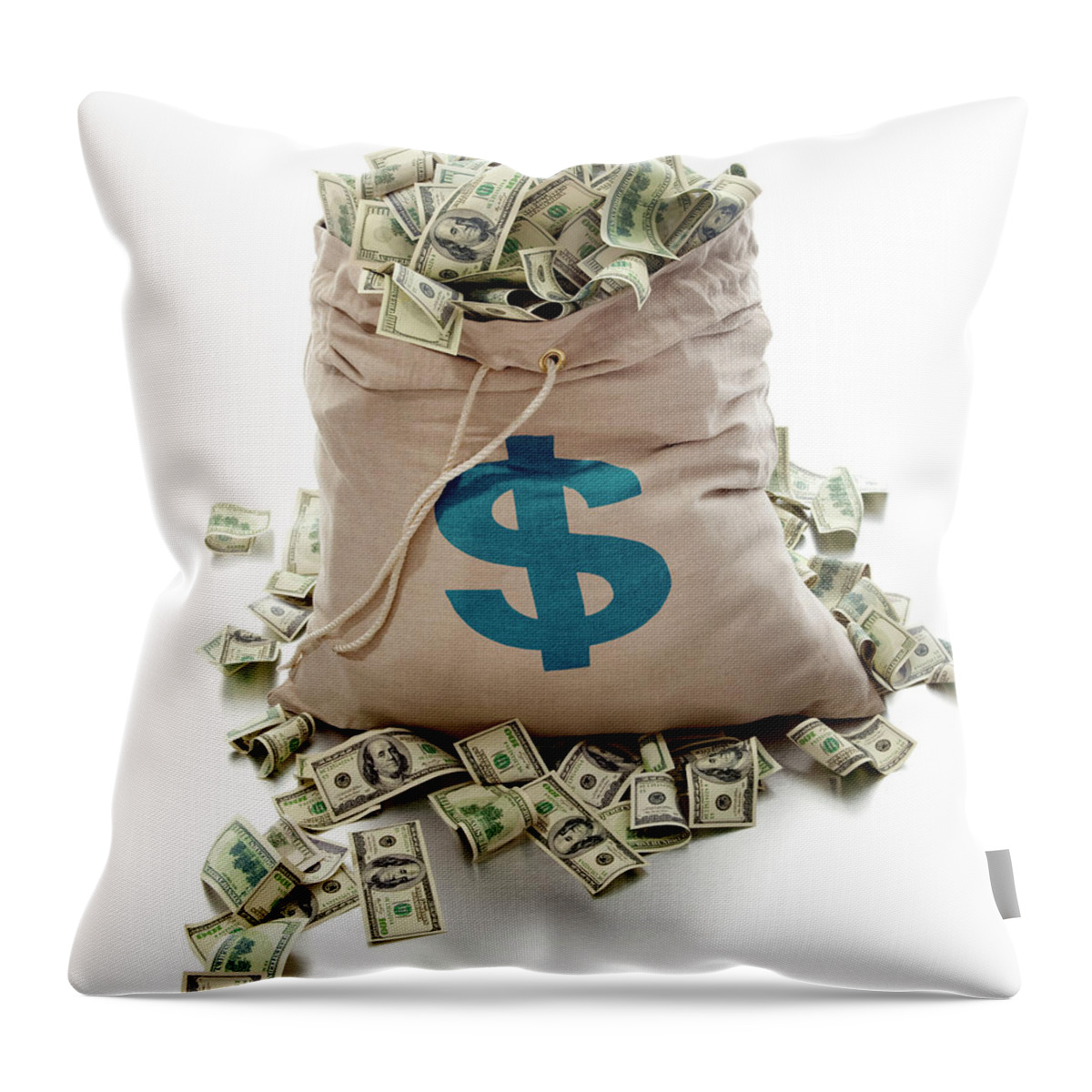White Background Throw Pillow featuring the photograph Sack Of Cash by John Kuczala