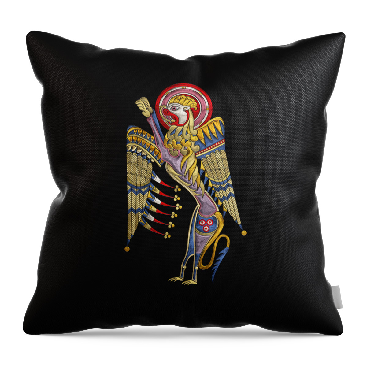 ‘celtic Treasures’ Collection By Serge Averbukh Throw Pillow featuring the digital art Sacred Celtic Lion over Black Canvas by Serge Averbukh