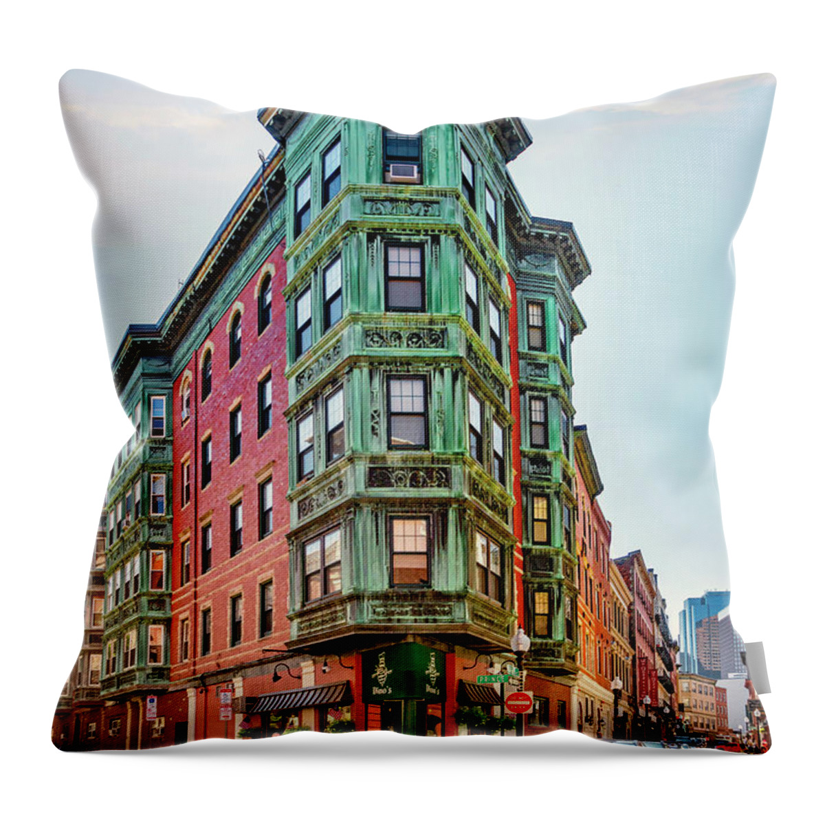 Estock Throw Pillow featuring the digital art Salem & Prince St Building, Boston, Ma by Laura Zeid