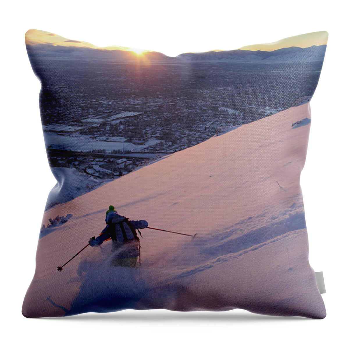 Ski Throw Pillow featuring the photograph Salt Lake City Skier by Brett Pelletier