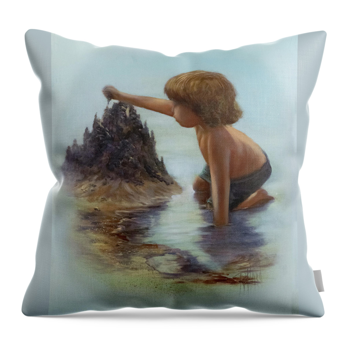 Boy Playing With Sand Throw Pillow featuring the painting Sand Dreams II by Lynne Pittard