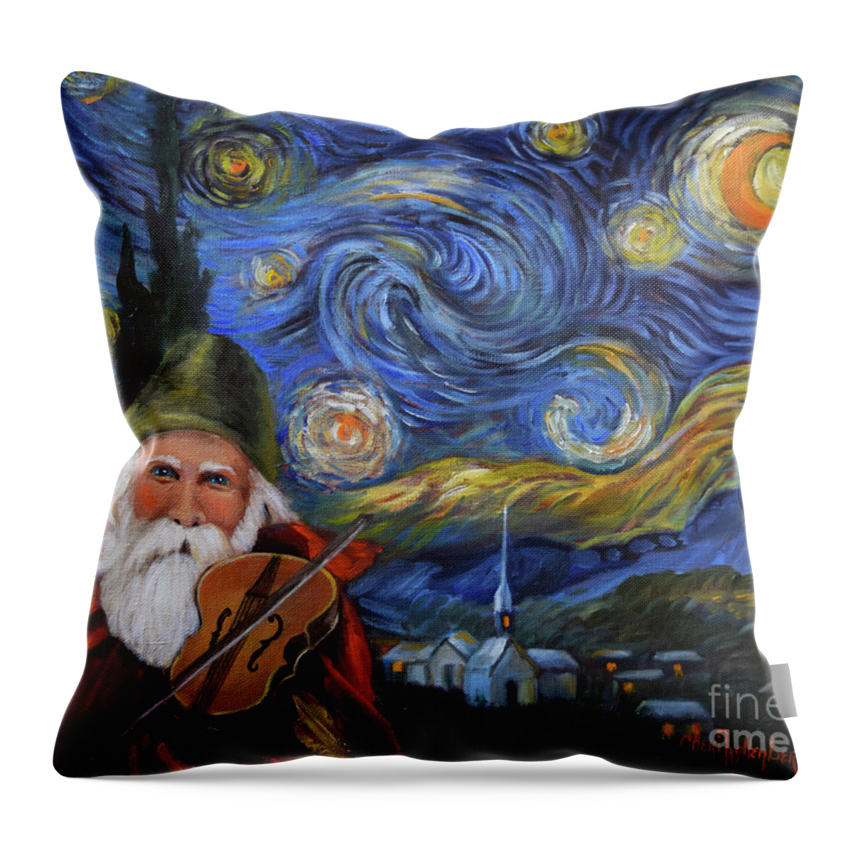 Santa Claus Throw Pillow featuring the painting Santa Claus And Starry Night by Cheri Wollenberg
