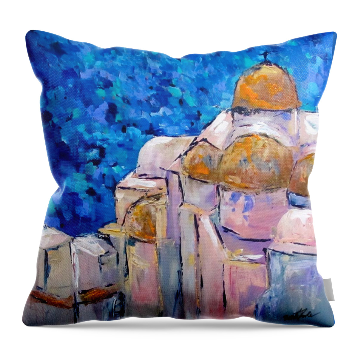 Sea Throw Pillow featuring the painting Santorini by Barbara O'Toole