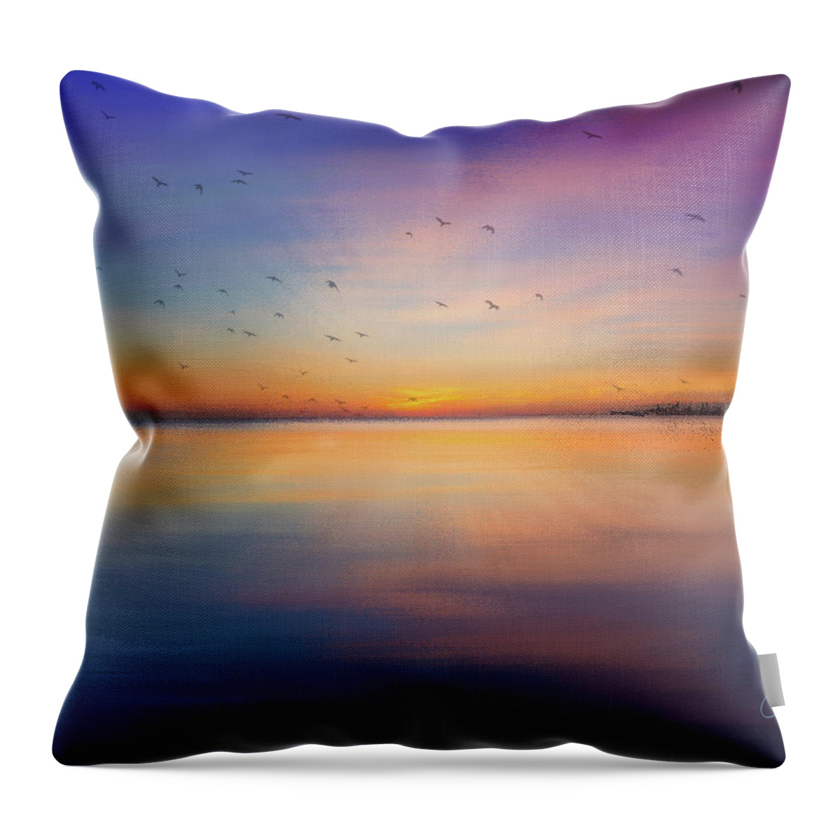Seascape Throw Pillow featuring the mixed media Sapphire Sunset by Colleen Taylor