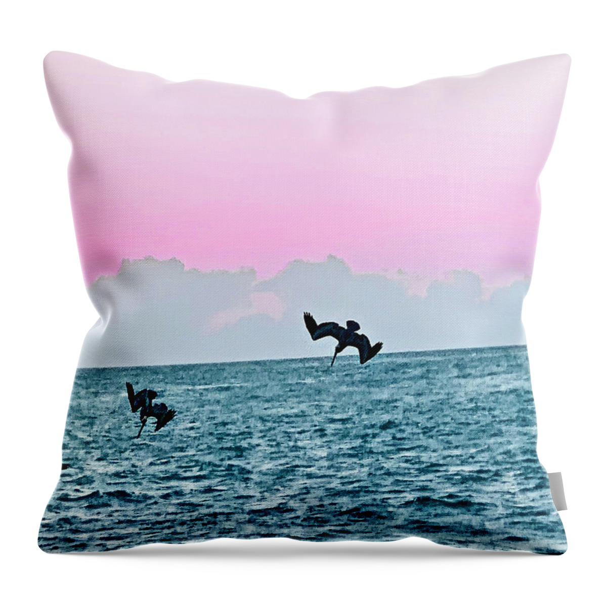 Birds Throw Pillow featuring the photograph Seagulls Diving for Dinner at Sunset in Captiva Island Florida by Shelly Tschupp