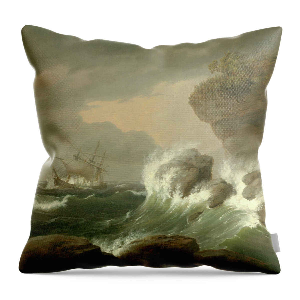 Seascape Throw Pillow featuring the painting Seascape, 1835 by Thomas Birch