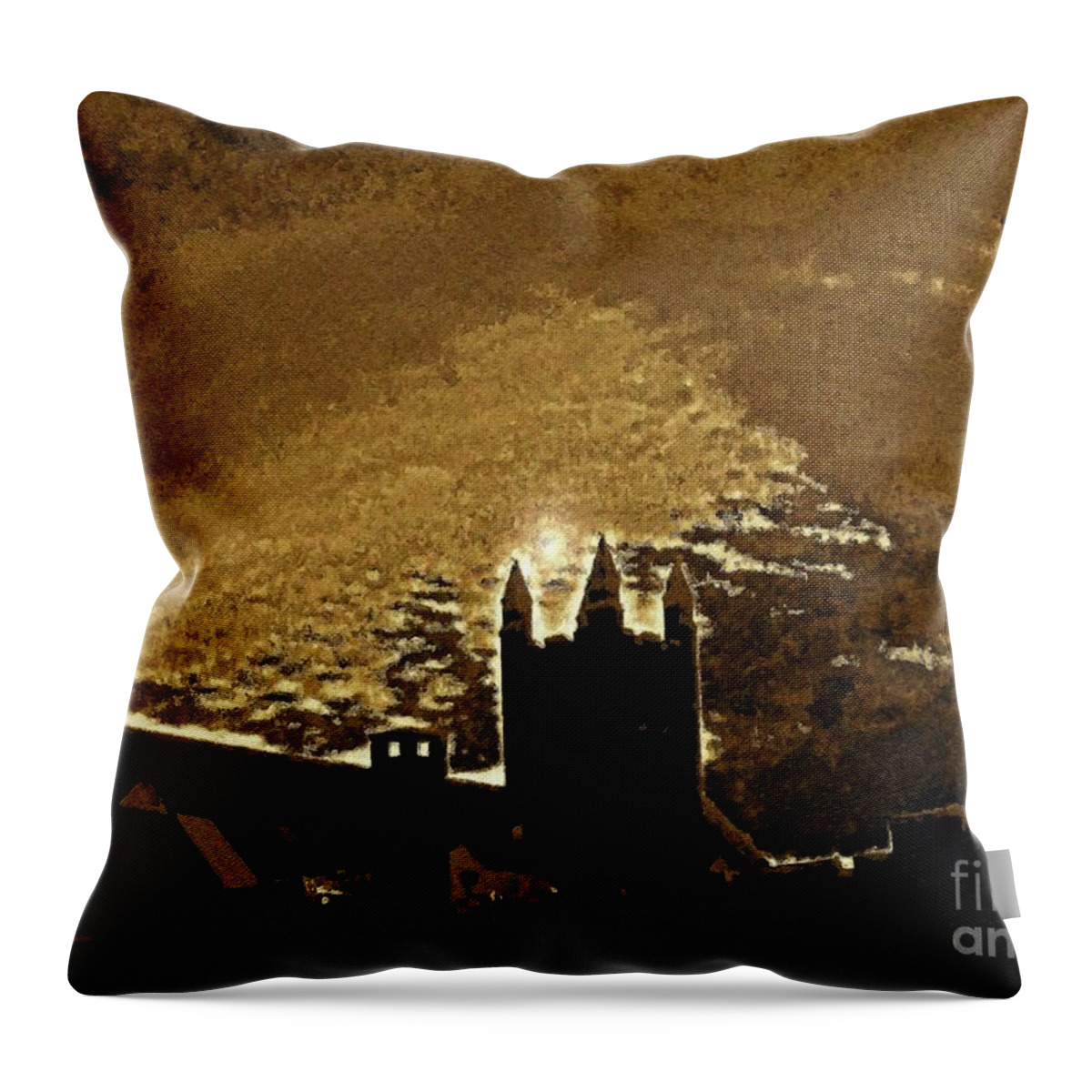American Churches Throw Pillow featuring the digital art Sepia Angel over Asbury by Aberjhani