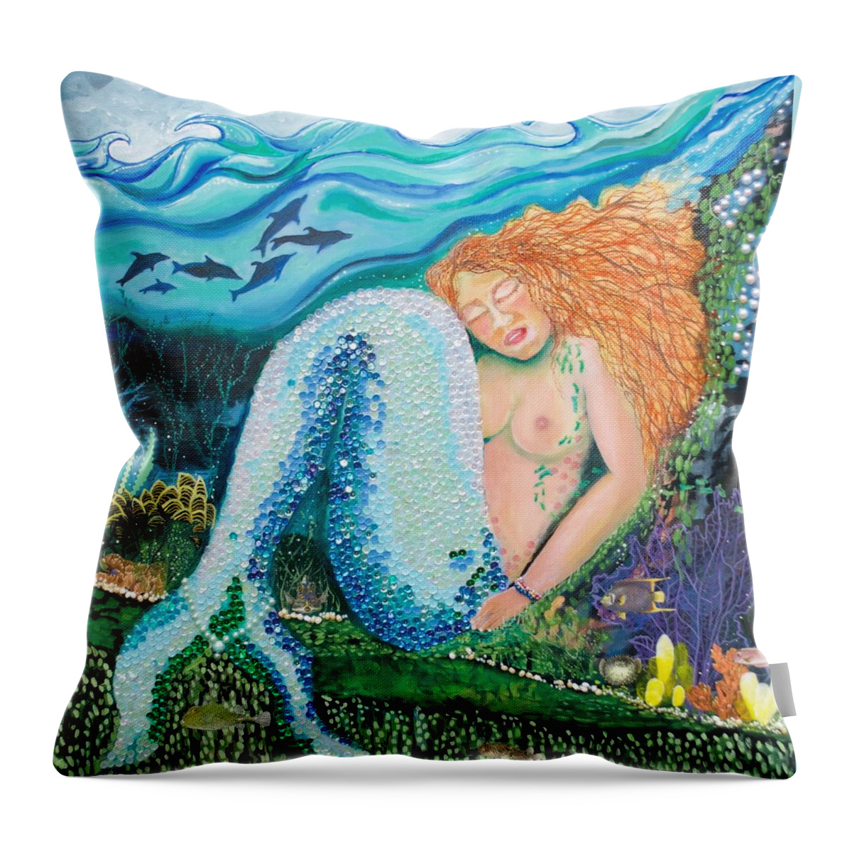 Mermaid Throw Pillow featuring the painting Serena of the Sea by Patricia Arroyo